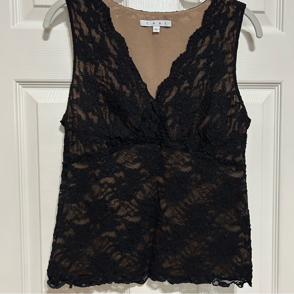 CAbi Black Lace V-Neck Top